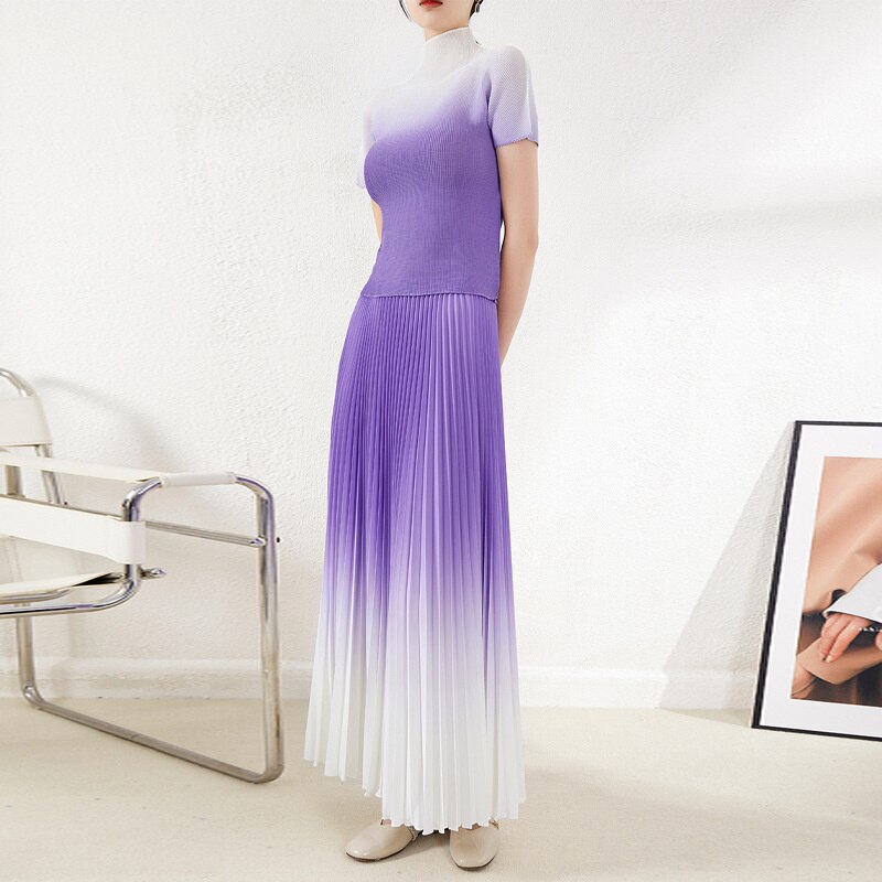 New Gender Fluid Pleated Temperament One Size Gradient Color Super Elastic Dress
