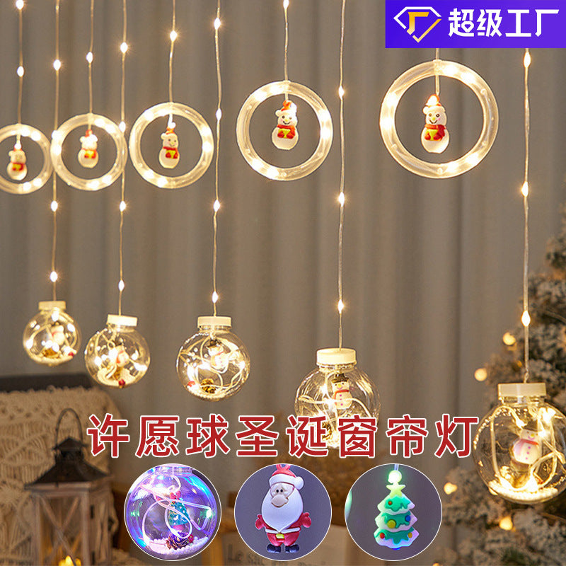 Led Christmas Curtain Lamp String Bedroom Holiday Decoration Wishing Ball Ring Remote Control Snowman Christmas Tree Led Lamp