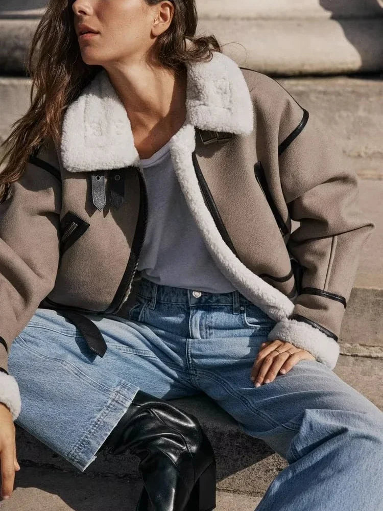 House of Hutson - “Winter Bomber” Coat - Faux Fur with Patchwork, Zip Up, Fleece Cropped.