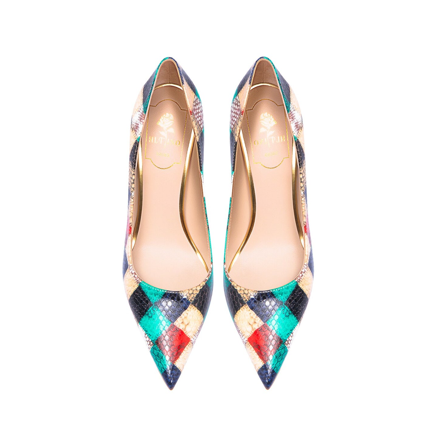 Summer New Network Red Plaid Snake Pattern Pointed High Heel Shoes Women's Thin Heels Sexy French Large Lacquer Shoes