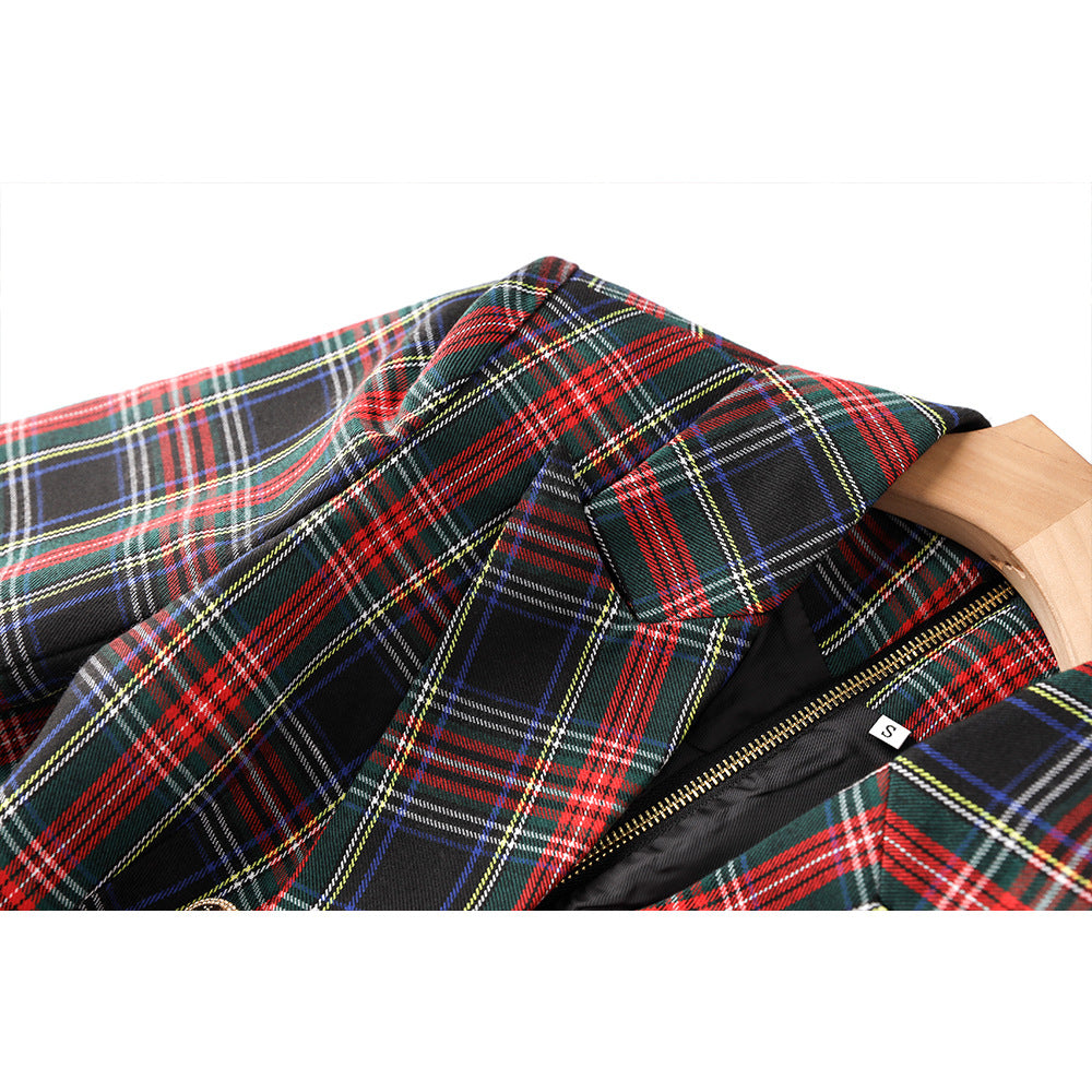 ‘B: The Beginning’ - Red and black checkered temperament waist cinching suit skirt B-belt skirt commuting suit dress