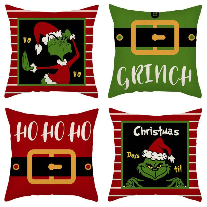 Christmas Pillow Cover Linen Grinch theme