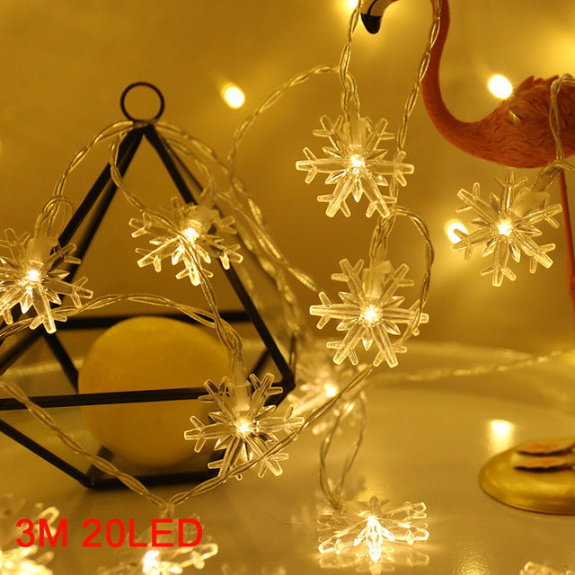 Snowman Christmas Tree LED Garland String Lights Snowflakes String Fairy Lights Hanging Ornaments