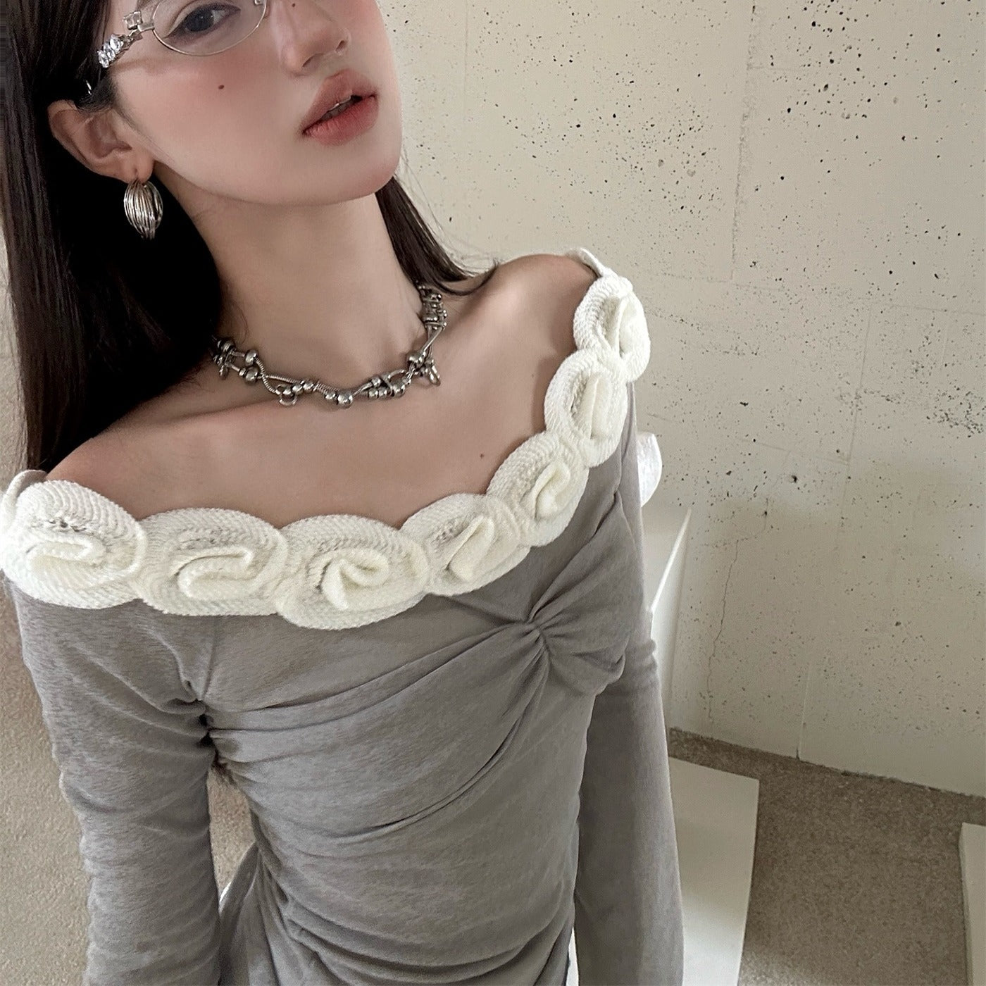 House of Hutson Original- Ballet Style French Flower Off Shoulder Top