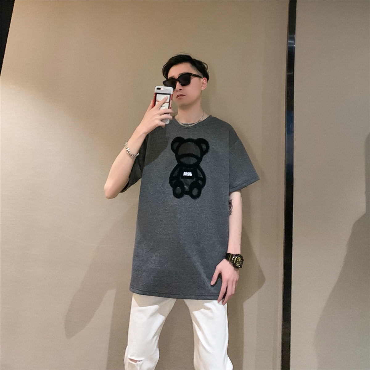 Summer New Bear Short Sleeve T-Shirt Men's Korean Version Loose Ins Trend Top Half Sleeve T-Shirt