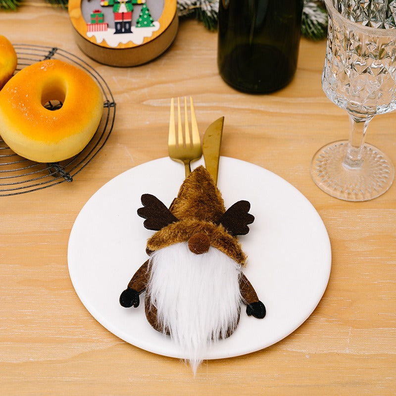 Christmas Decorative Articles Long Dwarf Knife and Fork Set Christmas Doll Old Man Snowman Table Arrangement