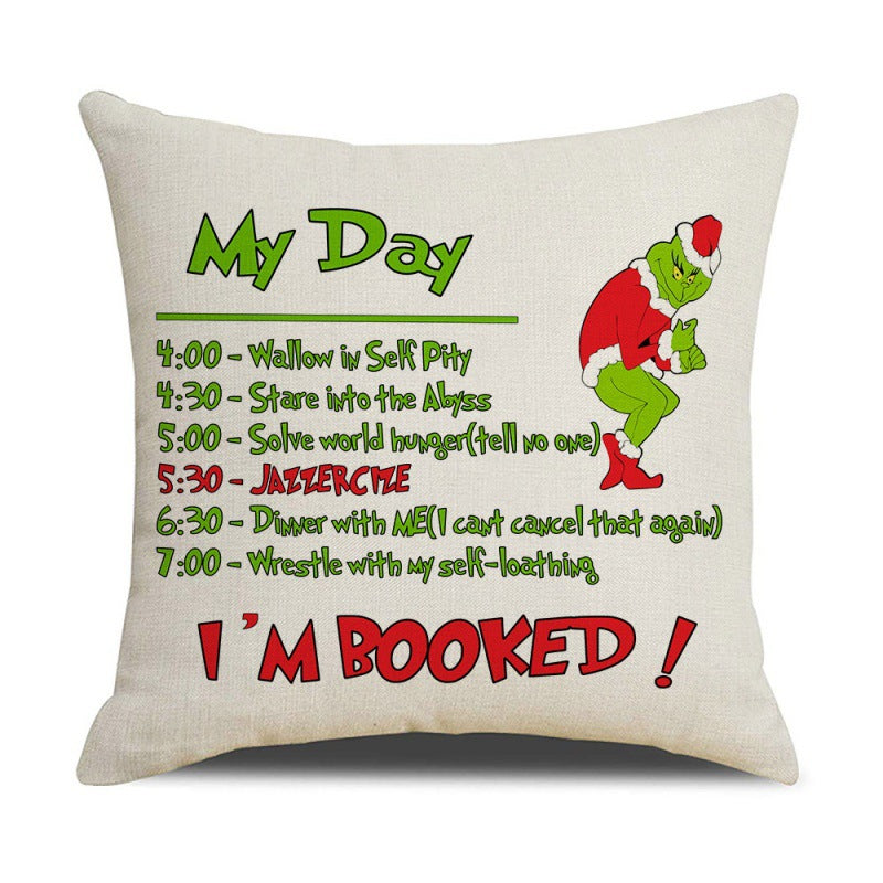 Christmas Pillow Cover Linen Grinch theme