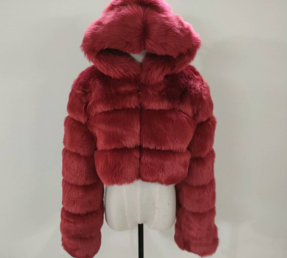 House of Hutson -“Stunna Girl”. Hooded Elegant Plush Cropped Coat. Up to 4XL