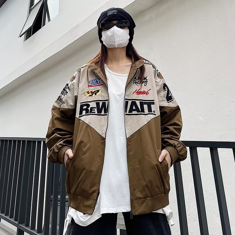 Motorcycle jacket with detachable hood.