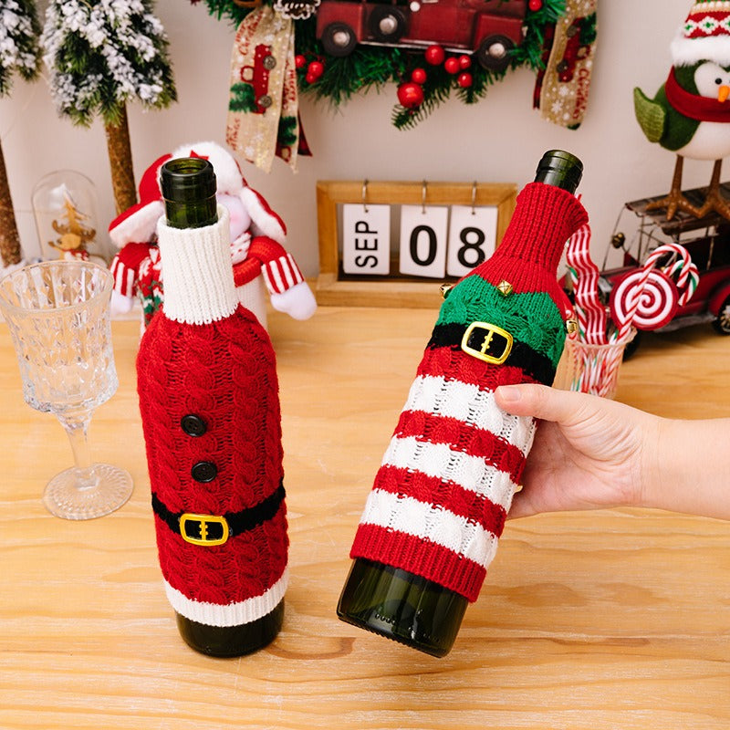 Christmas Decorative Supplies Christmas Knitted Wine Bottle Set Red Wine Set Restaurant Decoration Wine Bottle Clothing Set