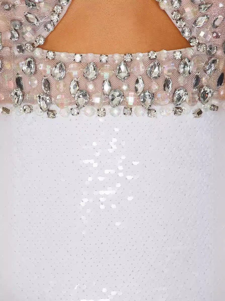 Sexy temperament socialite sequin hot stamping diamond splicing hollow women's suspender skirt
