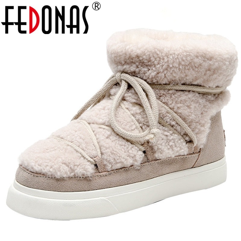 FEDONAS Suede and Wool Winter Snow Boots