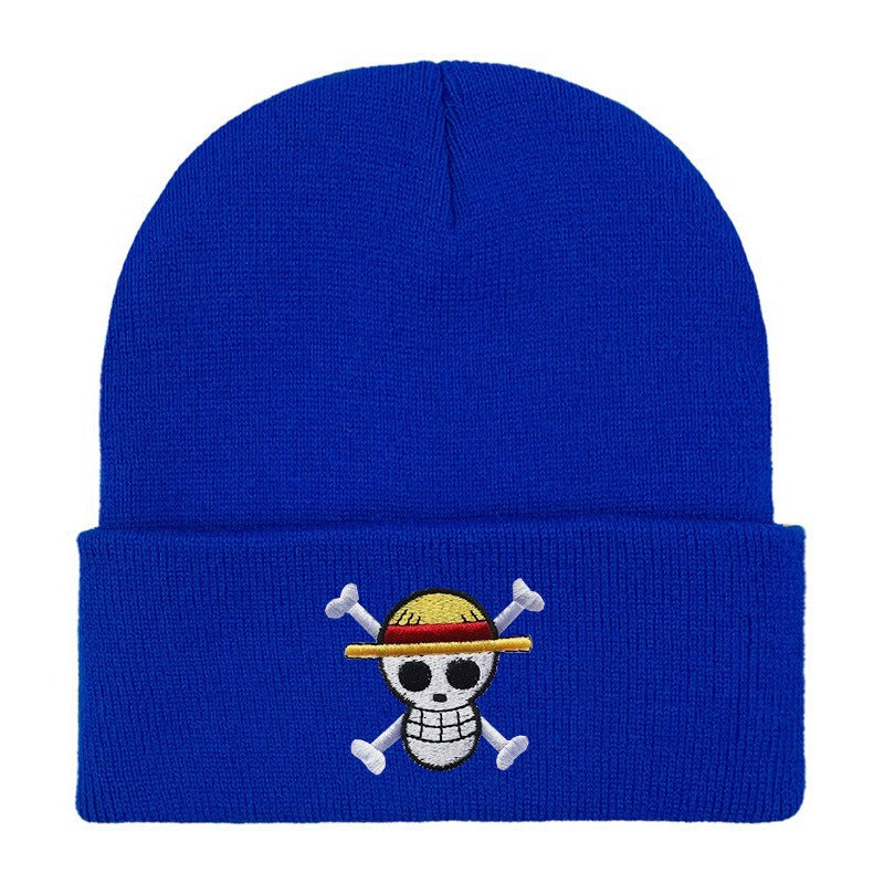 Hot selling pirate king embroidered knitted hat for foreign trade, autumn and winter cartoon anime, sports embroidery cover, col
