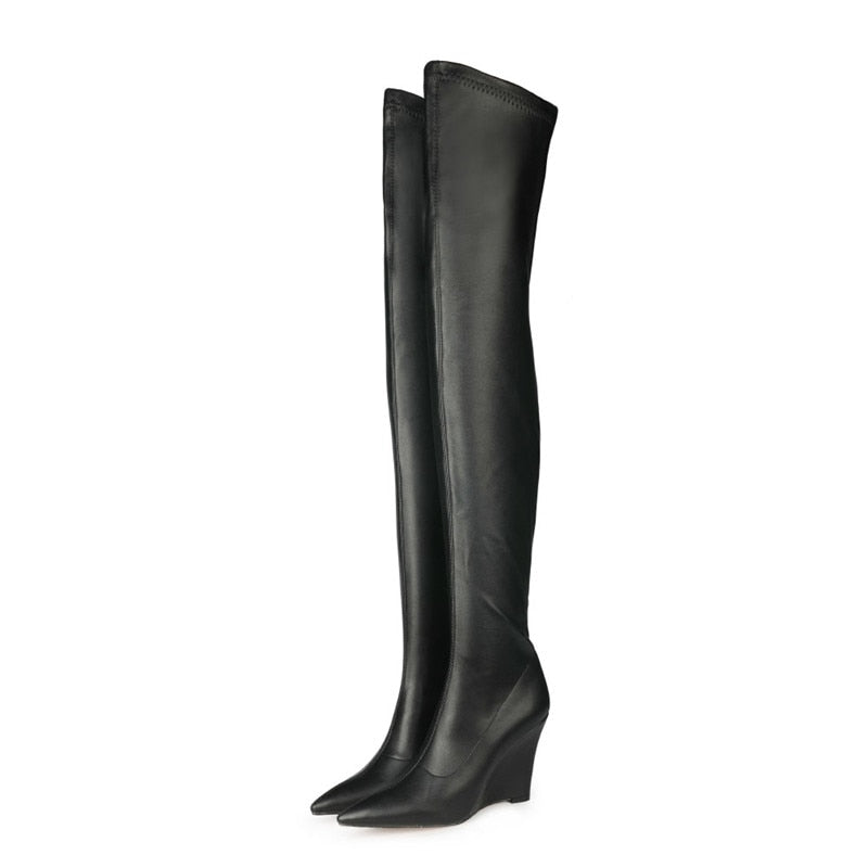 Elegant Thigh High Boots with Wedge heel . Thick Bottom Over-knee Boots.