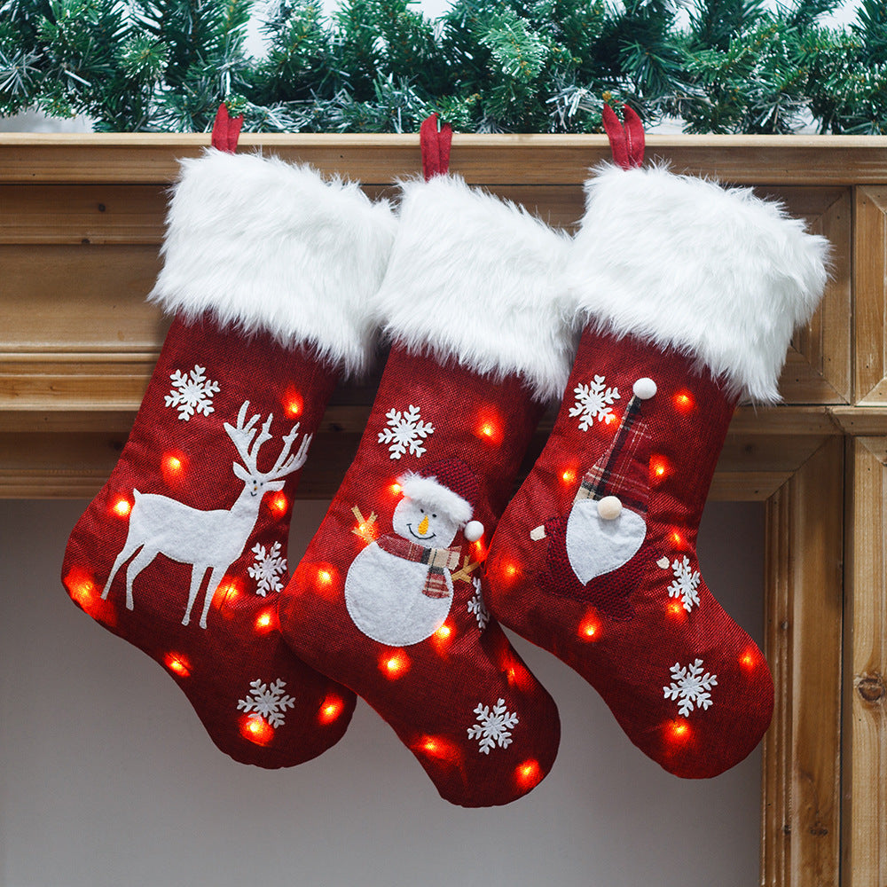 *New Christmas Decor Alert* - Christmas Lights Decoration Red Hemp Embroidery, Luminous Christmas Stockings
