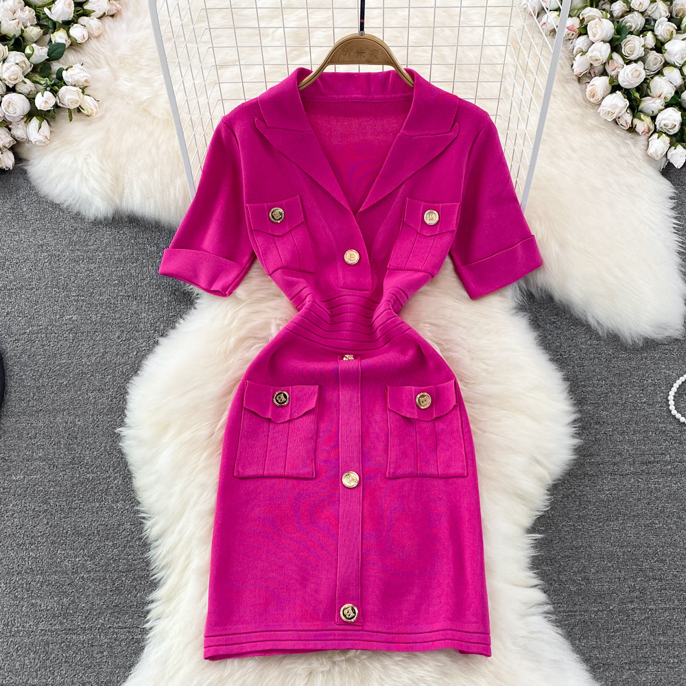 House of Hutson Original- V-Neck Knitted Dress. Sinched waist.