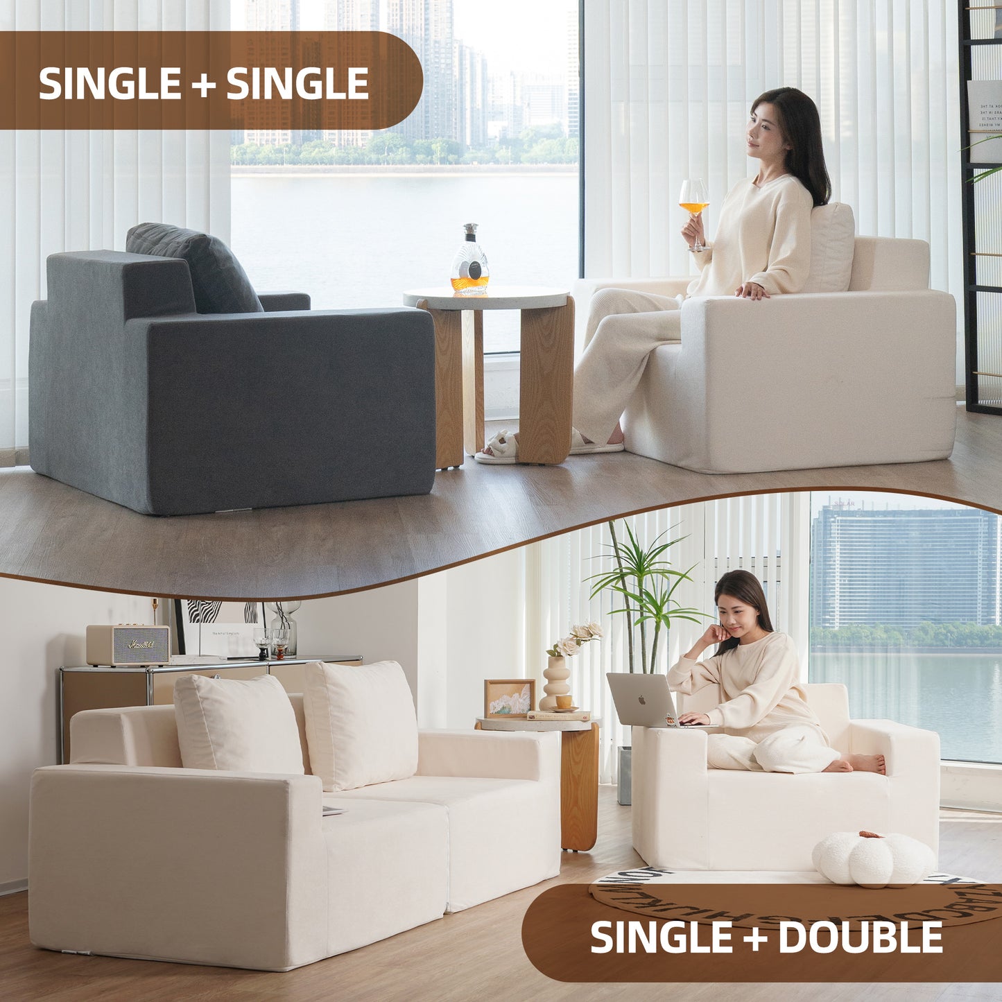 Sofa in a box Foam Sofa Couch with Pillow, Stuffed High-Density Foam.