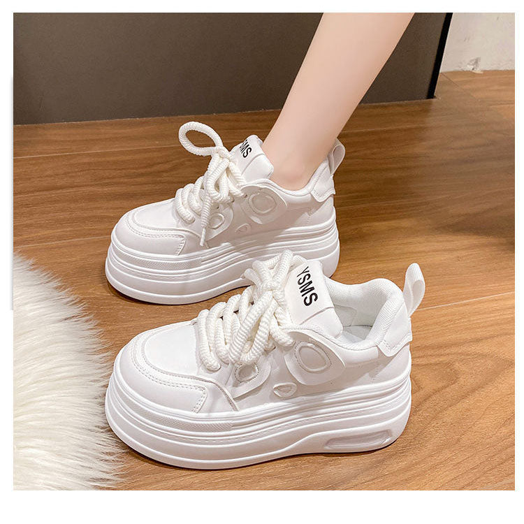 Thick soled white shoes for women, versatile and popular panda shoes, slimming and niche casual sponge shoes
