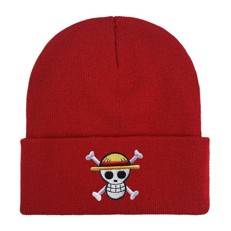 Hot selling pirate king embroidered knitted hat for foreign trade, autumn and winter cartoon anime, sports embroidery cover, col