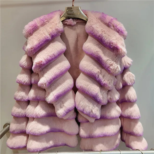 House of Hutson Original Design Imitation Otter Rabbit Fur Coat. Short Style to waist