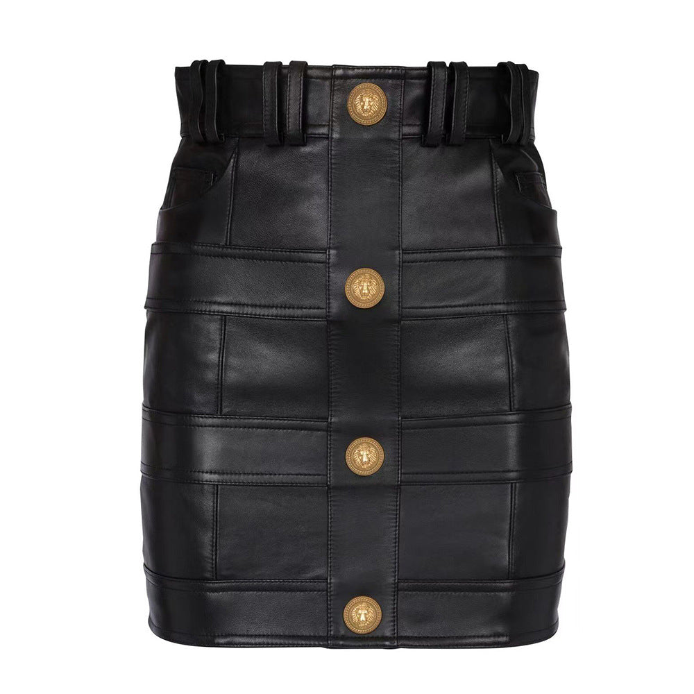PU leather splicing small round neck shoulder pad cardigan high street style small jacket top temperament small jacket