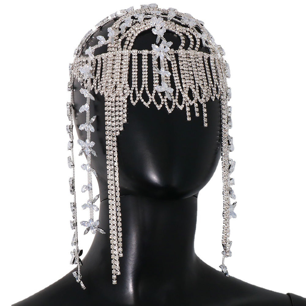 Fashionable Leaf Water Diamond Tassel Headwear