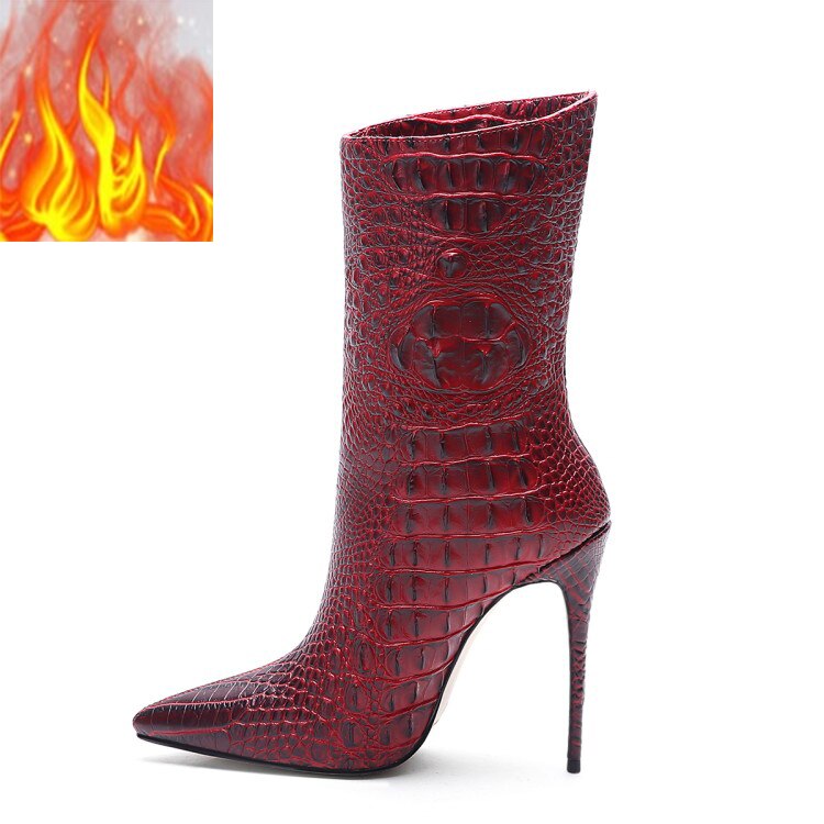 Copy of Crocodile High Heel Short Boots Large 34-45 Pointed Thin Heels and Ankle Boots Show Winter Autumn Mid Tube Boots Women Shoes