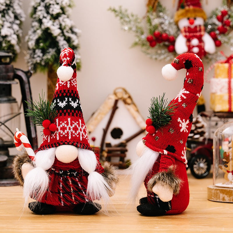 New Christmas decorations, wool ball knitted curved hat, dwarf doll decorations, crutches, American faceless doll