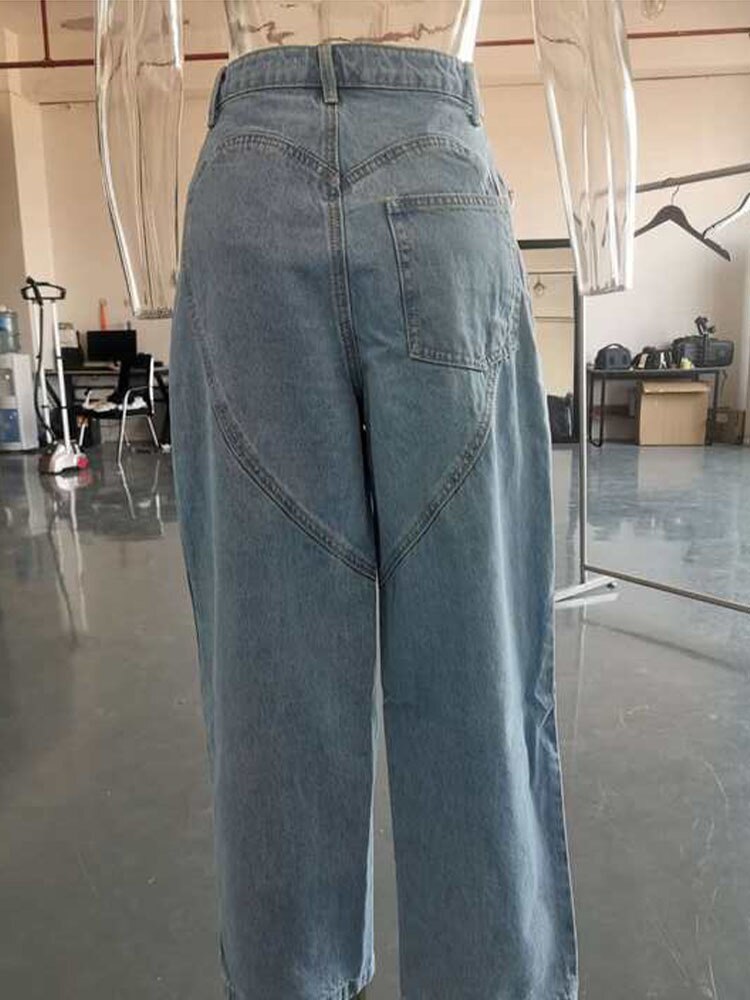 Valentine's Day Hollow Out Heart Shaped Jeans. Style: Straight Leg