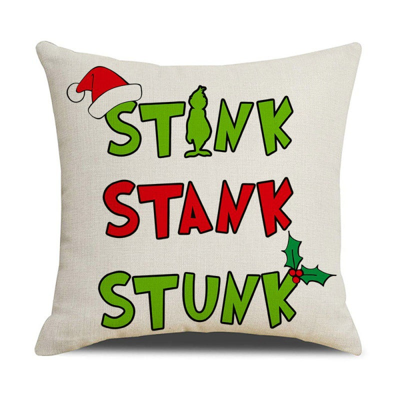 Christmas Pillow Cover Linen Grinch theme