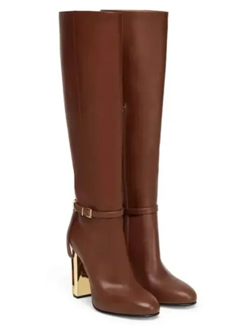 New Out Thick High Heels, Knee High Boots, Round Toe Sleeve Boots, Knight Boots
