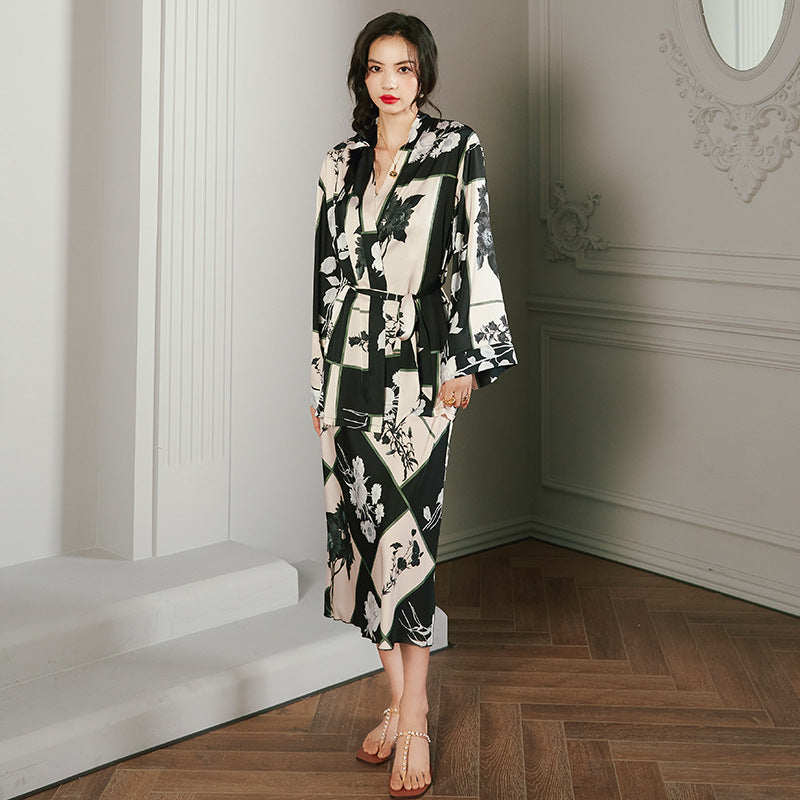 New Pajamas Women's Spring And Summer Sling Robe Ice Silk Satin Two-Piece Home Wear Suit