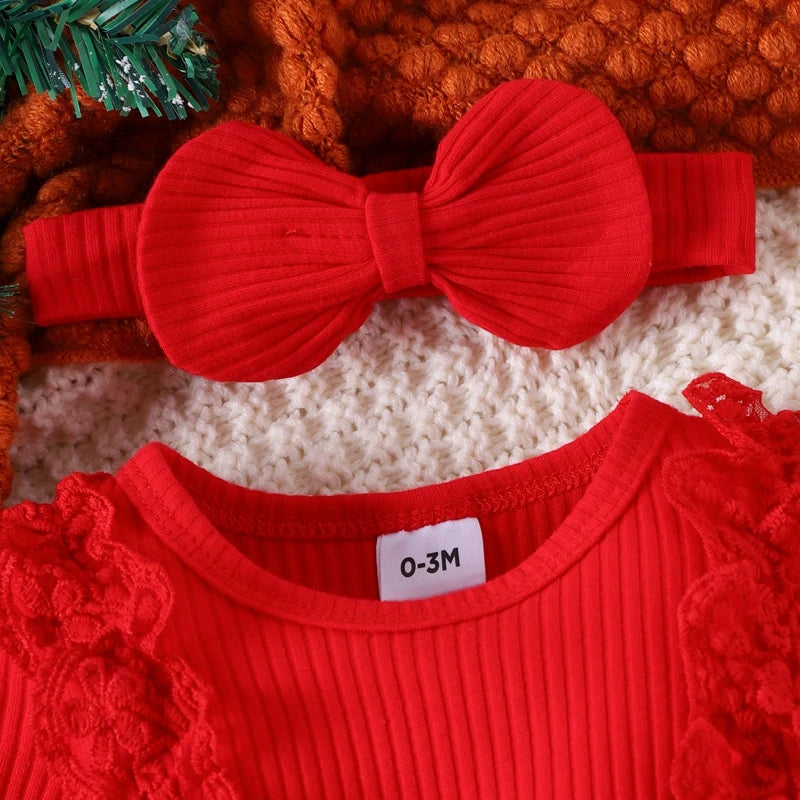 Ugly Sweater Party - Baby girl Christmas style pit stripe splicing lace plaid triangle bag fart jacket set