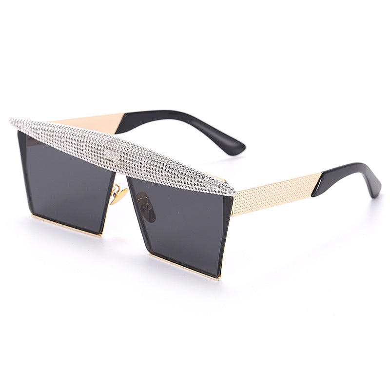 Colorful New Handmade Diamond Sunglasses Fashion Square Sunglasses Trend Big Frame Street Sunglasses
