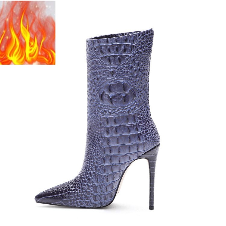 Copy of Crocodile High Heel Short Boots Large 34-45 Pointed Thin Heels and Ankle Boots Show Winter Autumn Mid Tube Boots Women Shoes