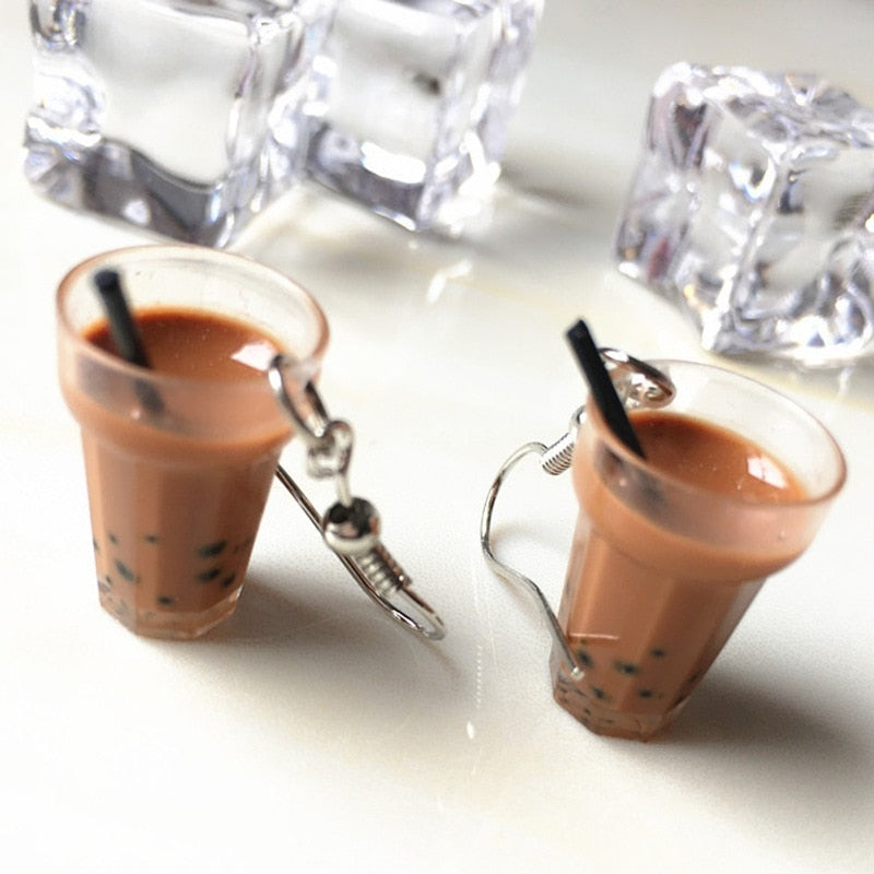 Unique Bubble Tea Drop Earrings Personality Resin Milk Tea Drink Earring for Girl Funny Party Jewelry