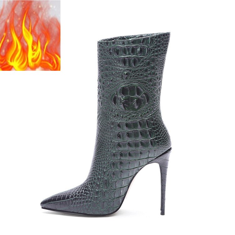 Copy of Crocodile High Heel Short Boots Large 34-45 Pointed Thin Heels and Ankle Boots Show Winter Autumn Mid Tube Boots Women Shoes