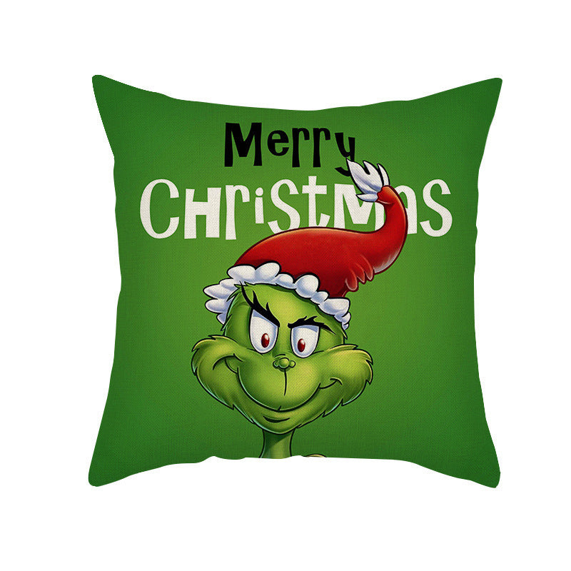 Christmas Pillow Cover Linen Grinch theme