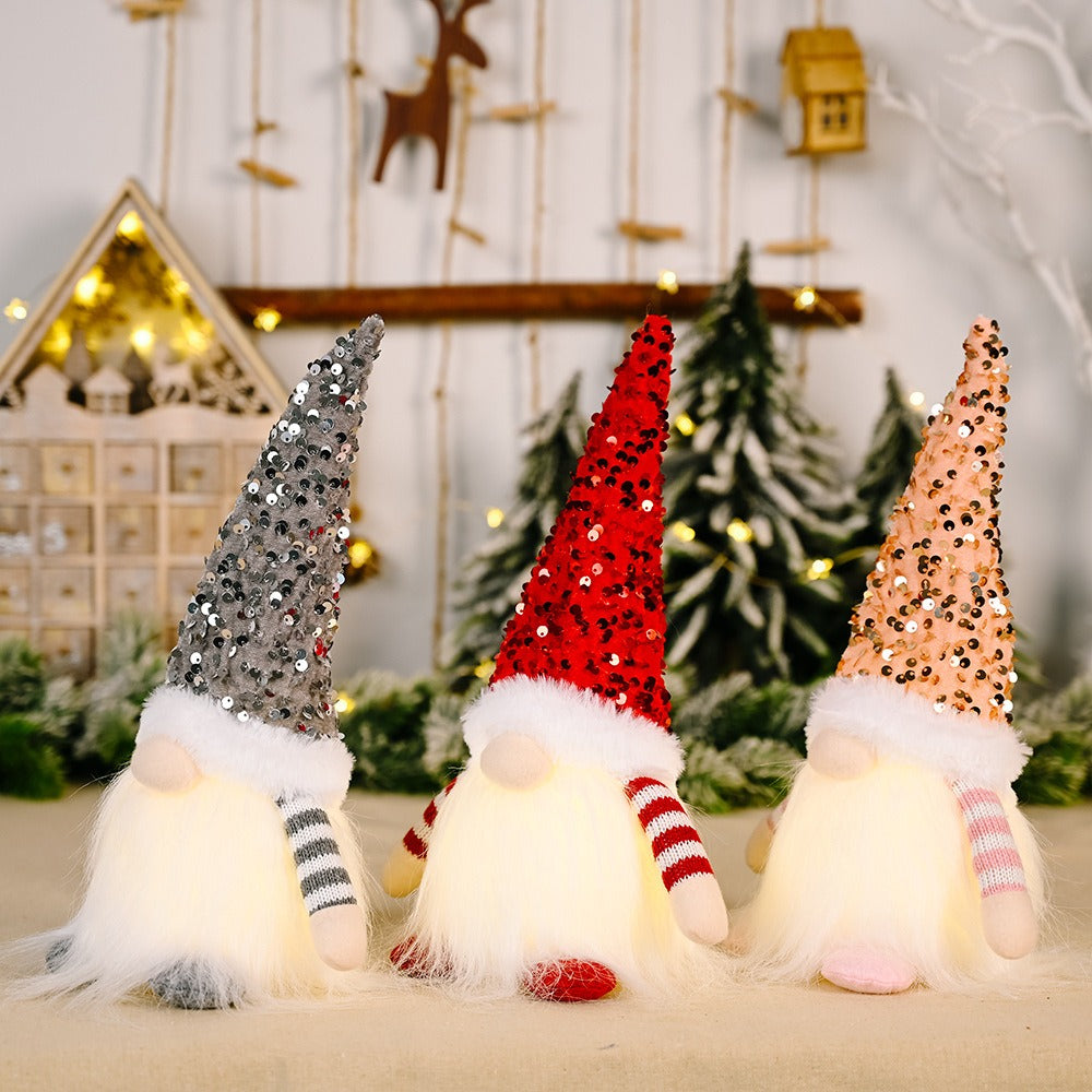New Valentine's Day Decoration Christmas Sequins with Lights Rudolf Doll Christmas Glow Faceless Doll Decoration