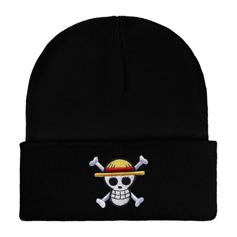 Hot selling pirate king embroidered knitted hat for foreign trade, autumn and winter cartoon anime, sports embroidery cover, col