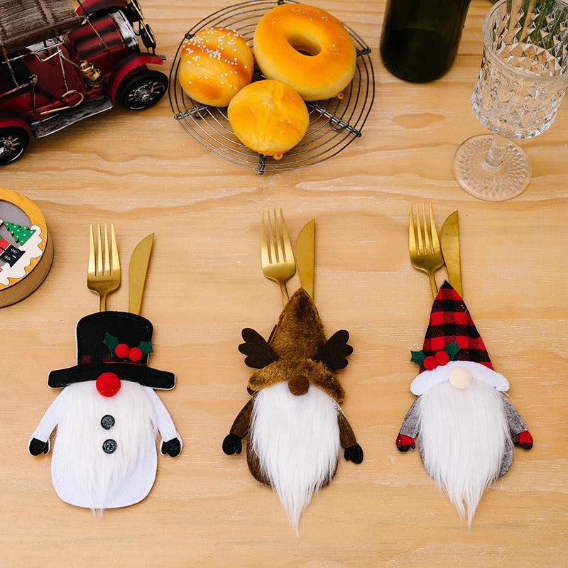 Christmas Decorative Articles Long Dwarf Knife and Fork Set Christmas Doll Old Man Snowman Table Arrangement