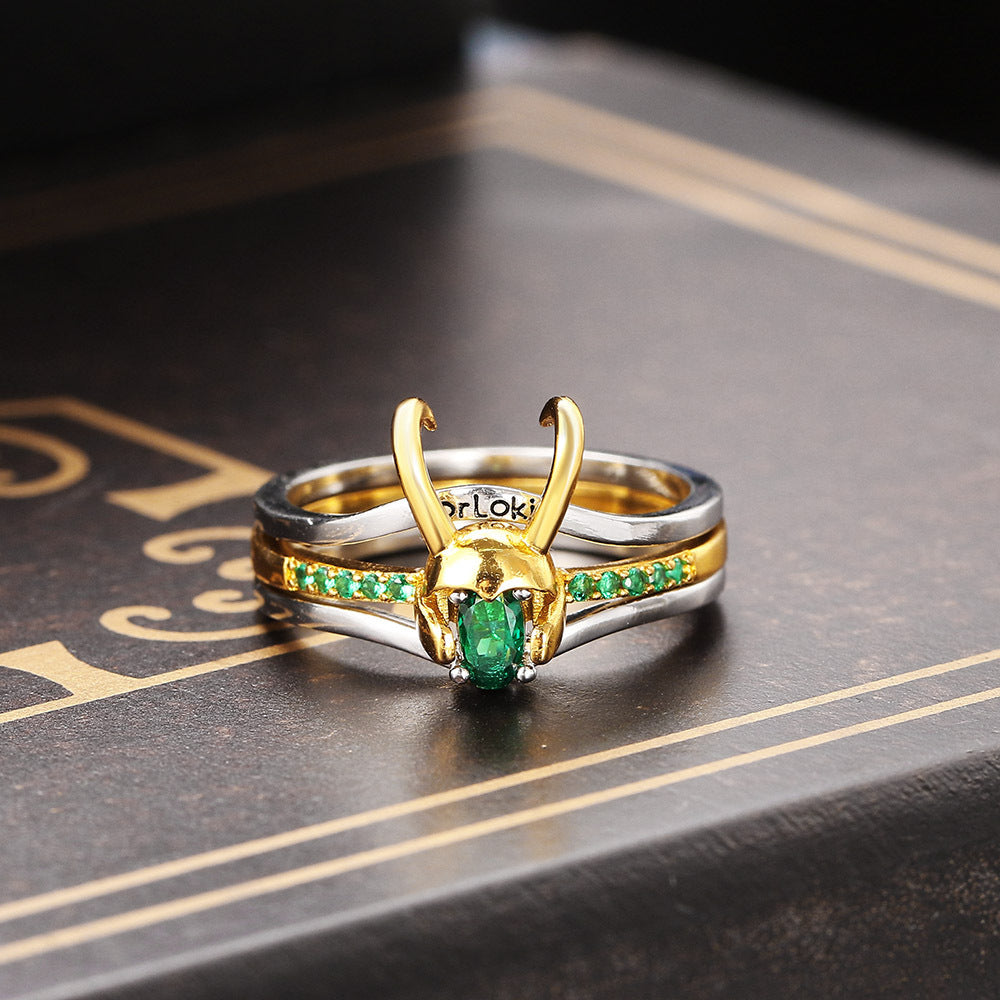 Creative Three In One Loki Loki Ring New Three-Layer Helmet Ring Set With Copper And Zircon