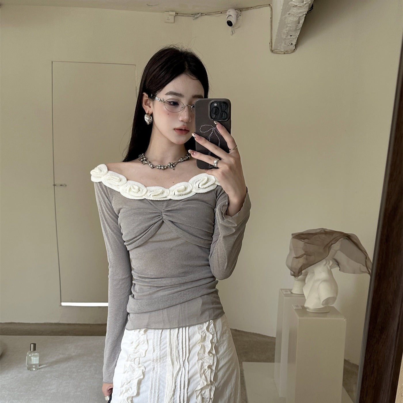 House of Hutson Original- Ballet Style French Flower Off Shoulder Top