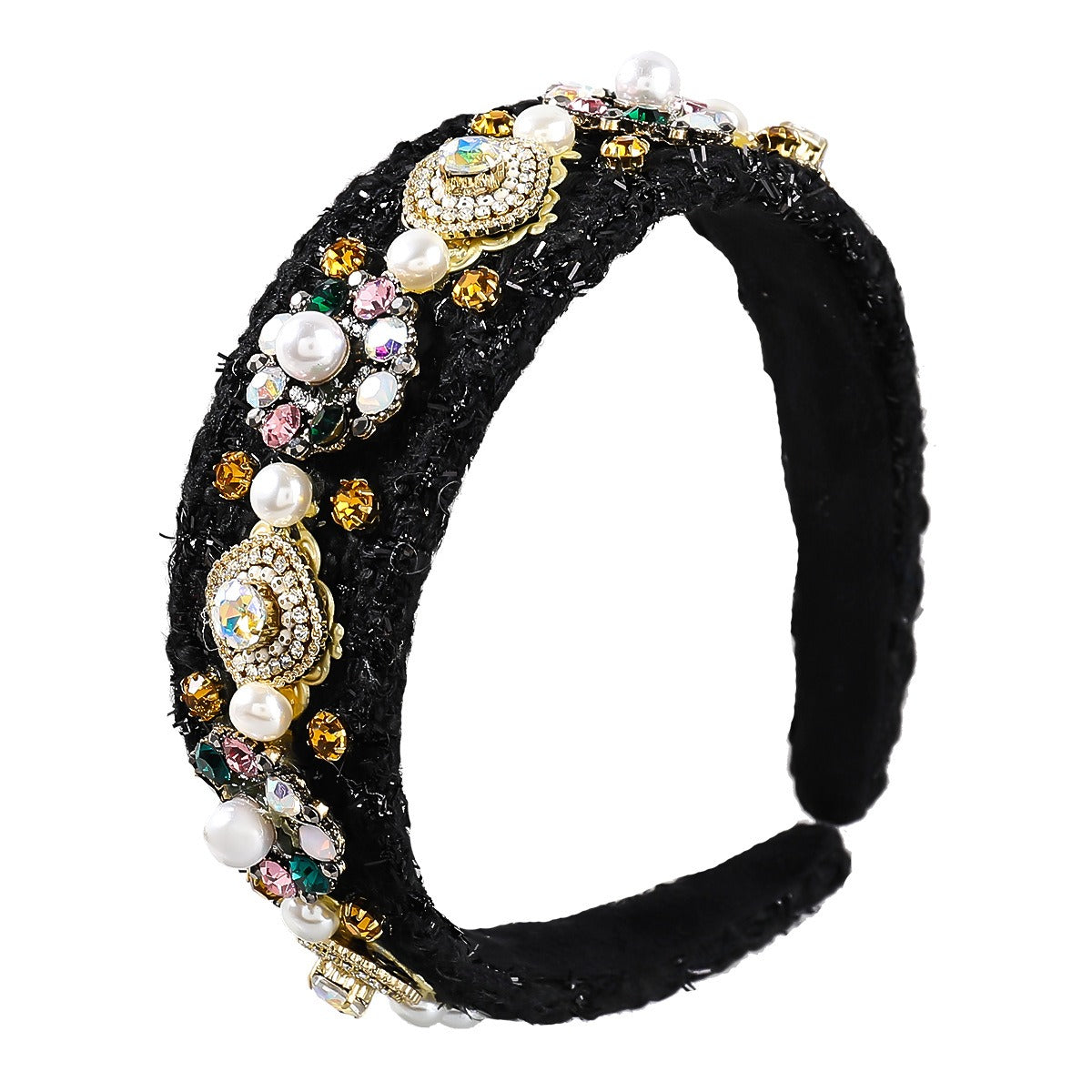 Autumn And Winter New Style Cloth Diamond Inlaid Pearl Flower Hair Hoop Women's Wide Edge Headband