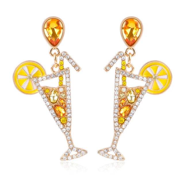 Women's personalized and fun new alloy point diamond lemon juice high foot earrings