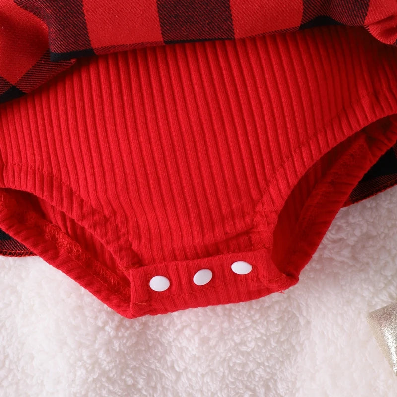 Ugly Sweater Party - Baby girl Christmas style pit stripe splicing lace plaid triangle bag fart jacket set