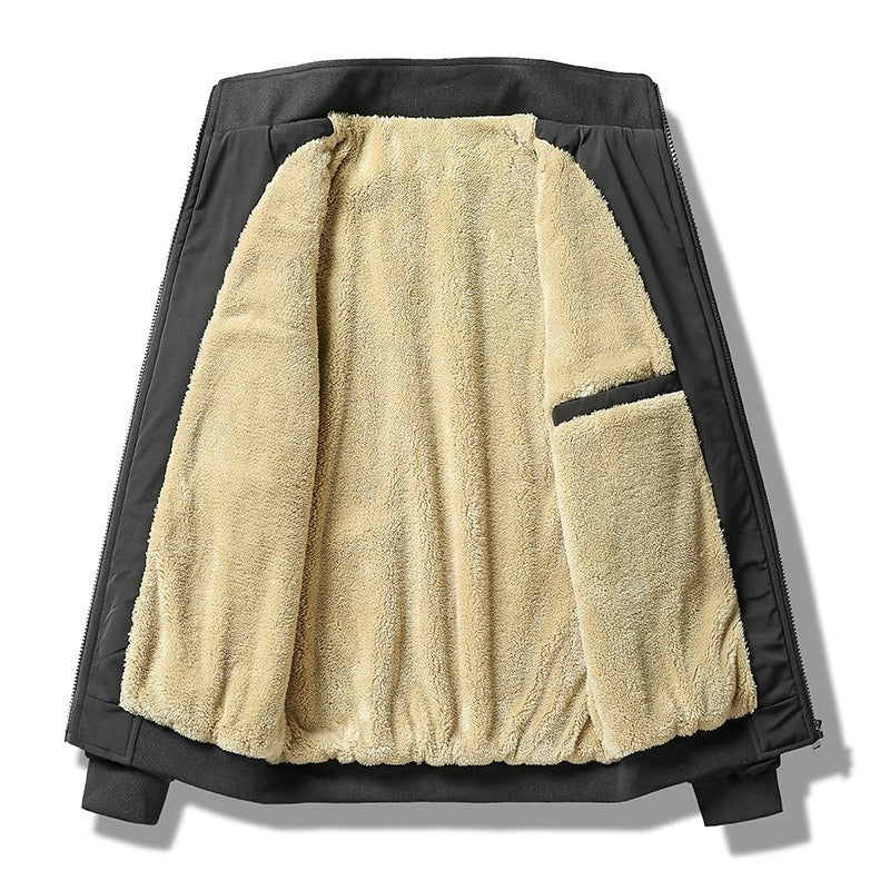 House of Hutson Men - Plush Thickened Jacket Men's Winter Casual Jacket Stand Collar Cotton Jacket Plus Size