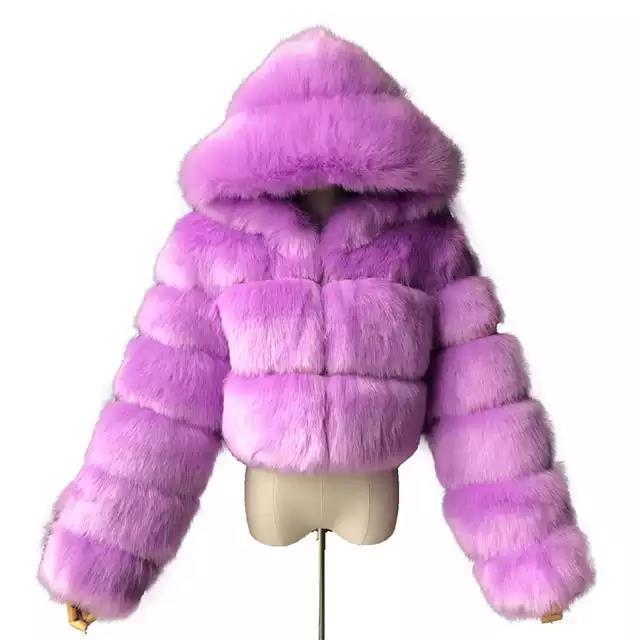 House of Hutson -“Stunna Girl”. Hooded Elegant Plush Cropped Coat. Up to 4XL