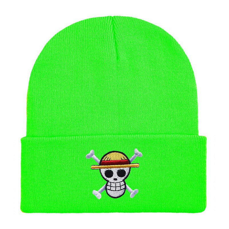 Hot selling pirate king embroidered knitted hat for foreign trade, autumn and winter cartoon anime, sports embroidery cover, col