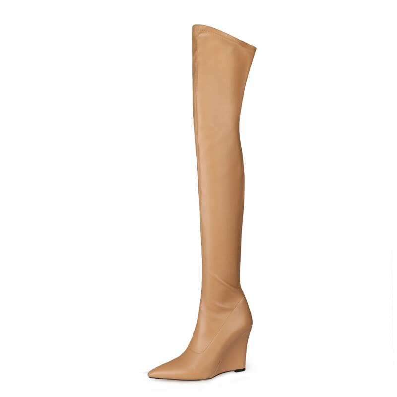 Elegant Thigh High Boots with Wedge heel . Thick Bottom Over-knee Boots.